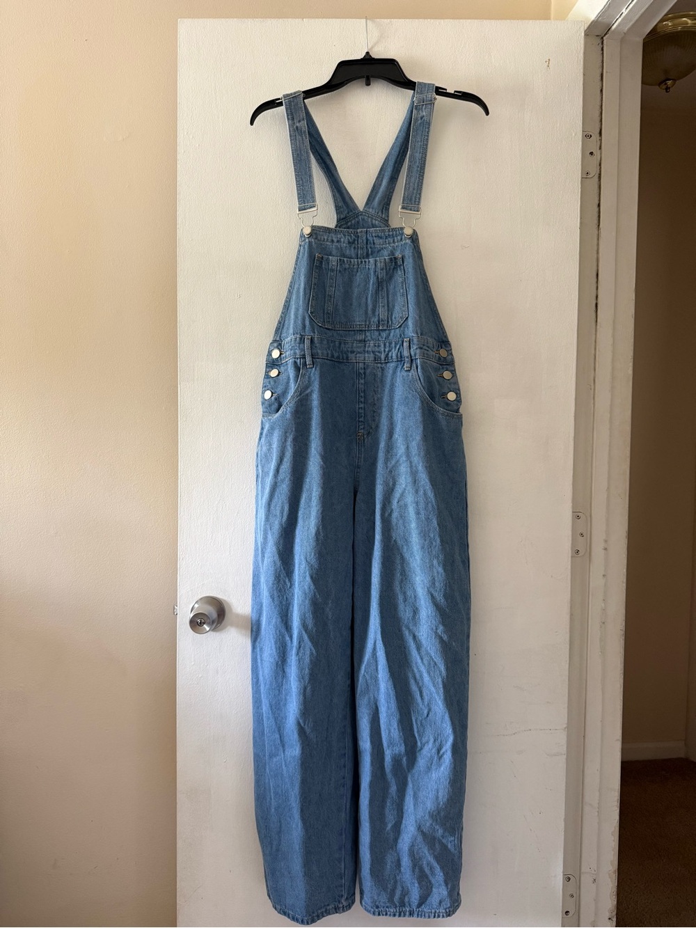 Light/Medium Wash Wide Leg Denim Overalls Size Large
